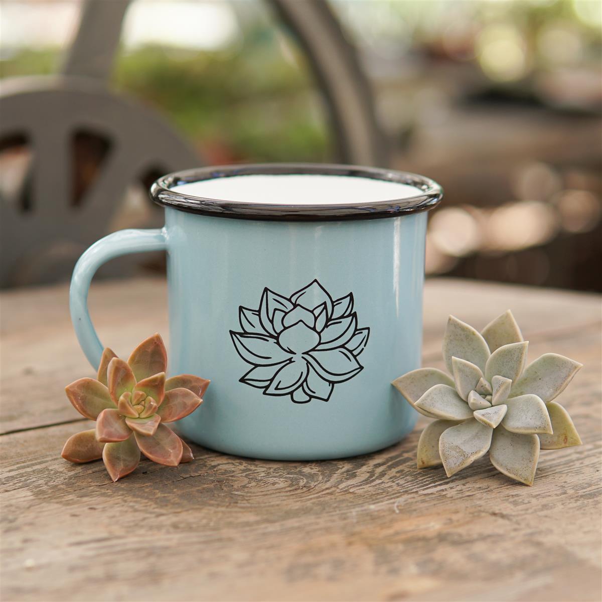 Pasiora Emaille-Tasse mit Sukkulenten-Motiv